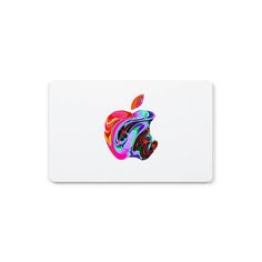 an apple sticker with colorful swirls on the front and back of it's face