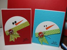 two cards with snowman faces on them