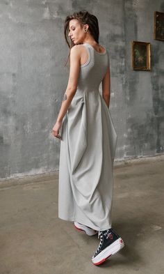 A sleeveless mixed fabric long dress with wide waist belts Front buttons fastening and two pockets Draped back of the skirt Made of ribbed fabric and linen Black Kaftan, Linen Shirt Dress, Party Dress Long, Waist Belt, Ribbed Fabric, Linen Dress, Tulle Dress, Black Maxi Dress, Linen Shirt