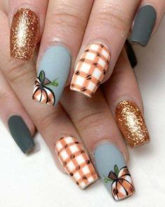 Scary Halloween Nails Design, Halloween Nails Diy, Pumpkin Nails