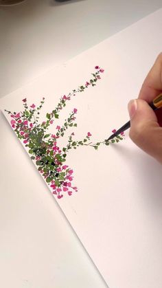 a person is drawing flowers on paper with a pencil