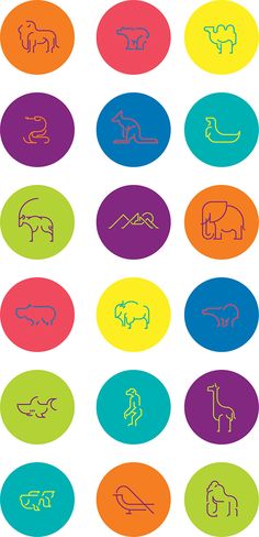 different colored circles with animals on them