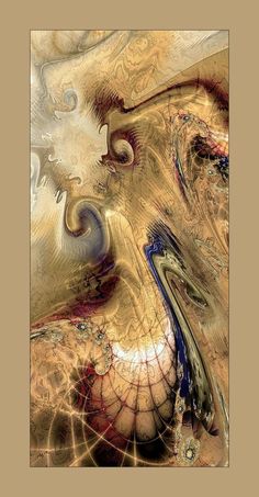 an abstract painting with gold and blue colors