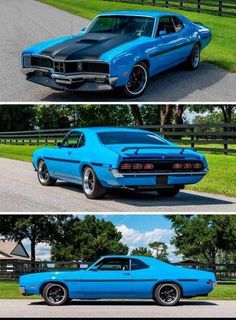 two pictures of the same blue car in different stages, one is black and white