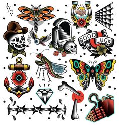 an assortment of tattoos on a white background