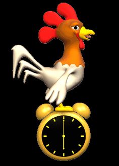 a chicken sitting on top of a clock