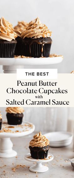 the best peanut butter chocolate cupcakes with salted caramel sauce