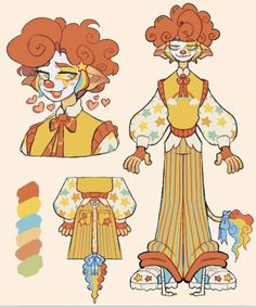 the paper doll is dressed in clown costumes