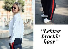 Look Of The Day (LOTD) | Jint Van Den Brink | Och och, wat zie ik de laatste tijd toch veel leuke broeken met een dikke streep op straat. Nu kan ik met mijn Hollandse kuiten echt keihard vergeten dat ik die look ga rocken, maar ervan genieten bij anderen, daar houd ik ook best van. Vandaag blogger Jint van Vanilla & Velvet. Deze 20-something girl komt uit mijn hometown Utrecht, woont sinds anderhalf jaar in Amsterdam... Best Van, 20 Something, Look Of The Day, Platform Shoes, Tennis Shoes, The Day, Blogger