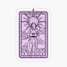 the sun tarot card sticker on a white background with pink and purple colors