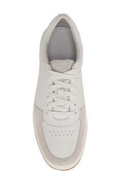 A contrast bumper sole pops on the heel of this charmingly understated sneaker crafted from soft calfskin leather with a durable, flexible rubber sole. Lace-up style Leather upper and lining/rubber sole Imported Casual Calf Leather High-top Sneakers With Rubber Sole, Classic High-top Leather Sneakers, Casual Sneakers With Calf Leather And Round Toe, Calf Leather High-top Sneakers With Perforated Toe Box, Calf Leather Sneakers With Perforated Toe Box, Casual Lace-up Sneakers In Calf Leather, Modern Plain Toe Sneakers With White Sole, Casual Calf Leather Lace-up Sneakers, Classic High-top Sneakers With Contrast Sole In Calf Leather