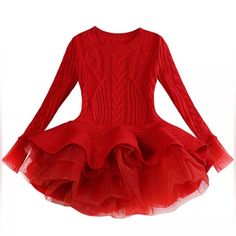 Nwt Girls Long Sleeve Sweater Tulle Tutu Dress | Red Nwt Size: 110 (4-5 Years) Color: Red Fabric Type: 25% Wool / 25% Cotton / 50% Polyester This Gorgeous Sweater Dress Is Suitable For Autumn And Winter Months! Perfect Girls Dress For Christmas! Woolen Knitted Long Sleeves With Organza Cuffs Please Refer To All Listing Photos For Look And Product Details As These Best Describe This Adorable Dress! Note: Garment Tags Unfortunately Came Off When Moved Around In Storage But Please Note That This Dr Girls Knitted Dress, Cable Knit Dress, Girls Sweater Dress, Knitted Jumper Dress, Red Sweater Dress, Cable Knit Sweater Dress, 파티 드레스, Girls Boutique Clothing, Long Sweater Dress