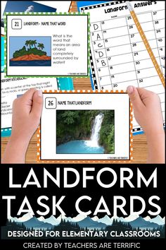 the landforms task cards for elementary and middle school students to practice their writing skills