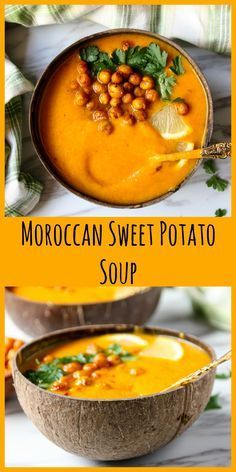 moroccan sweet potato soup in a bowl