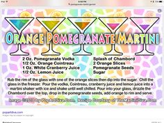 an image of orange pomegranate martinis on facebook, with the text orange pomegranate martini