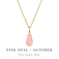 "Sweet and gentle Natural Pink Opal drop necklace suspended from a delicate chain. For a special gift for wife on the 14th Anniversary or October Birthday. Matching earrings available here: https://etsy.me/38LqRtU M A T E R I A L S: * natural pink opal * 14k Gold Filled / 14k Rose Gold Filled / Sterling Silver * spring ring clasp closure * personalized disc with BB letters on the chain end or ->Your initials * comes in our beautiful branded gift box along with the descriptive gemstone card S Pink Teardrop Pendant Drop Necklace Gift, Faceted Teardrop Pendant Drop Necklace For Gift, Teardrop Necklace For Mother's Day, Faceted Drop Necklace For Gift, Dainty Pink Teardrop Necklace, Feminine Teardrop Pendant Necklace For Gift, Delicate Teardrop Faceted Necklaces, Delicate Teardrop Faceted Necklace, Delicate Faceted Teardrop Necklace