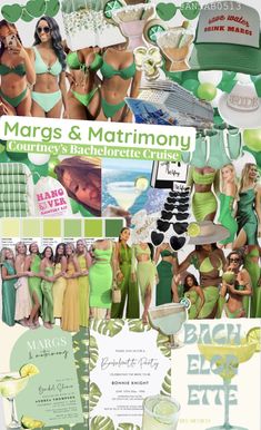 a collage of green and white photos with the words margs & matrimony