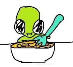 an image of a cartoon character eating cereal from a bowl with a spoon in it