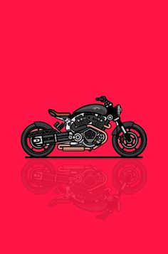 a motorcycle is shown on a red background