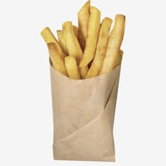 french fries in a paper bag on a white background