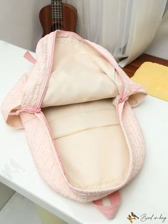 BirdinBag - Preppy Backpack with Ruched Detail and Letter Patch Decoration Pink Fabric School Bag, Preppy Backpack, Classic Backpack, Nylon Bag, Composition, Backpacks, Size Medium, Pattern, Pink