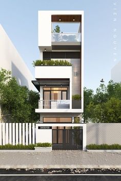 this is an artist's rendering of a two story house with balconyes and balconies