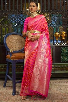 Buy Pink Art Silk Leheriya Design One Minute Saree Online Leheriya Saree, One Minute Saree, Ethnic Sarees, Half Sleeve Blouse, Art Silk Sarees, Colored Highlights, Pink Art, Traditional Sarees, Satin Silk