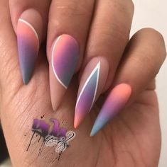 Pastel Nail Art, Ombre Nail Art Designs, Nails 2018, Stiletto Nail Art, Colorful Nails, Matte Nails Design, Nail Art Ombre, Nails Polish, Nail Swag