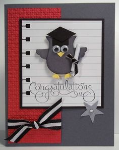 a graduation card with an owl holding a pencil and ruler on it's side