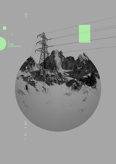 an iphone screen showing the view of mountains and power lines with green squares on them