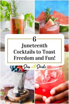 Collage of 4 juneteenth cocktails. Juneteenth Celebration, Cocktail Names, Vodka Recipes, Best Cocktail Recipes, Drink Ideas, Frozen Drinks, Drinks Alcohol Recipes