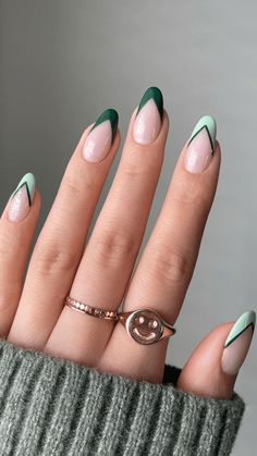 Tip Nails, Nail Designs Spring, Cute Nail Designs, French Tip Nails, Manicure E Pedicure, Green Nails, Acrylic Nail Designs