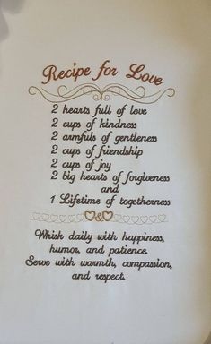 a recipe for love on a white plate