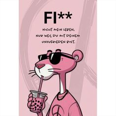 a pink poster with a cartoon cat drinking from a cup and the words fix on it