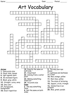 the crosswords for art vocably worksheet is shown in black and white