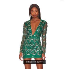 Small Green Sequin Dress Fitted Green Mini Dress For Gala, Fitted Mini Dress For Fall Gala, Holiday V-neck Mini Dress For Gala, Spring Gala V-neck Mini Dress, Glamorous Green Long Sleeve Mini Dress, Green Mini Dress For Fall Cocktail, Green Mini Dress For Spring Holiday Party, Sequin Fringe Dress, Revolve Dress