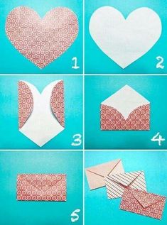 step by step instructions on how to make an origami heart with envelopes