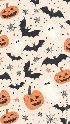 halloween themed wallpaper with pumpkins and bats