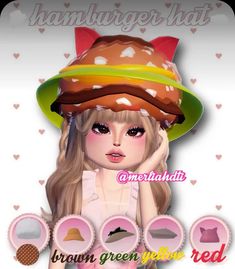 How To Make Burger Hat In Dti, Dti Cartoon Ideas, Hello Kitty Hat Dress To Impress, Hamburger Dti Outfit, Burger Outfit Dti, Burger Dti Outfit, Hamburger Dress To Impress, One Color Dress To Impress