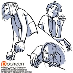 an image of two people doing different things in the same drawing style, one is holding his hand out to another person