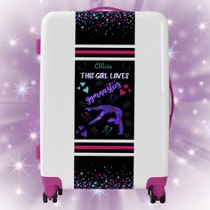 Gymnastics Girl Heart Doodle Personalized Luggage (by Glitter_Leo's on Zazzle! Gymnastics Girl Heart Doodle Personalized Luggage) Artistic Gymnast, Heart Doodle, Duffle Bags, Suitcases