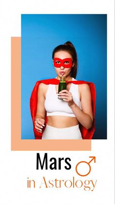 a woman wearing a red mask and holding a cell phone in her hand with the words mars in astrology