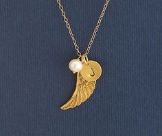 Personalized Vermeil gold Memory necklace Memory Necklace, Remembrance Necklaces, Gold Angel Wings, Angel Wing Necklace, Angel Wing Pendant, Gold Angel, Beautiful Angel, Necklace Flower, Wing Necklace