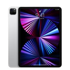 the new ipad is shown in silver and purple colors, with an image of colorful lines on