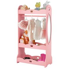 This mirrored children's wardrobe dresser is made from high-quality MDF for high gloss and extended service life. Rounded corners protect children from scratches and injuries. The children's closet with 3 storage racks and a clothes hanger provides ample storage space for children's items such as clothes, shoes, toys, hats and other pretend play accessories. The perfect size full-length mirror allows children to easily dress up and stimulate their imagination. Specification Color: Pink Material: Kids Dress Up Storage, Storage With Mirror, Kids Armoire, Armoire Closet, Wood Closet Systems, Closet Mirror, Dress Up Storage, Kids Clothing Rack, Armoire Dresser