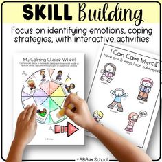 a hand holding a pencil over a poster with the words skill building and an image of a