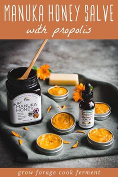 Manuka honey is very effective at healing minor wounds and scrapes. Propolis extract gives this manuka honey salve an extra boost! Honey Benefits For Skin, Honey Salve, Homemade Salve Recipes, Diy Balm, Raw Honey Recipes, Herbal Salve Recipes, Beeswax Recipes, Medicinal Herbs Remedies, Homemade Salve