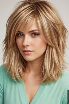 Lob With Layers And Face Framing, Chopped Layers Medium Hair, Medium Blonde With Bangs, Layered Haircut Thick Hair, Medium Length Feathered Haircut, Haircuts For Fine Hair With Bangs, Popular Medium Length Haircuts, My Pins Saved Boards Hair, Layered Hair Cuts With Bangs