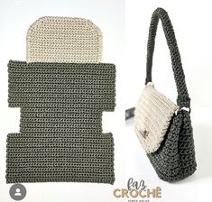 the crocheted purse is next to an image of it's interior and side