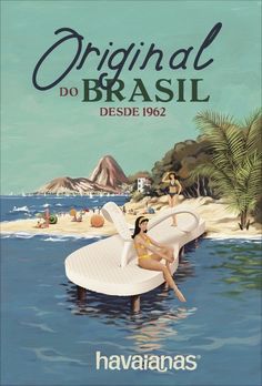 an advertisement for the original brasil beach resort, featuring two women sitting on surfboards